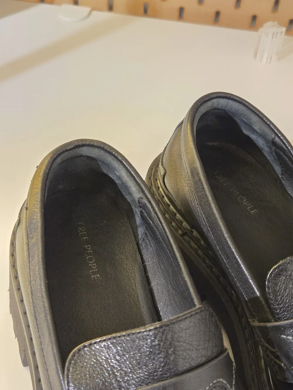 Free People Black Leather Chunky Penny Loafers
